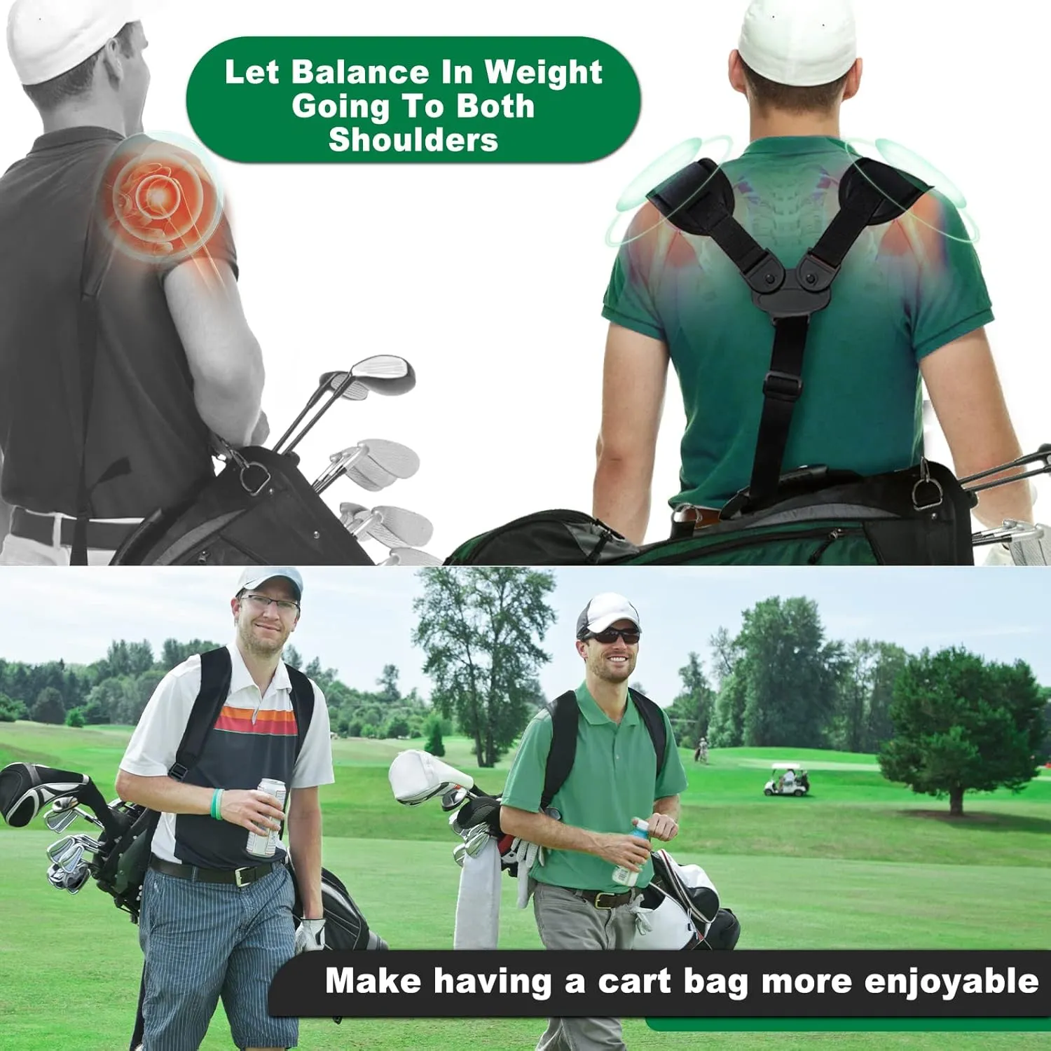BIG TEETH Golf Bag Straps Swivel Backpack Straps Golf Bag Double Strap, Backpack Straps Replacement Adjustable Bag Strap
