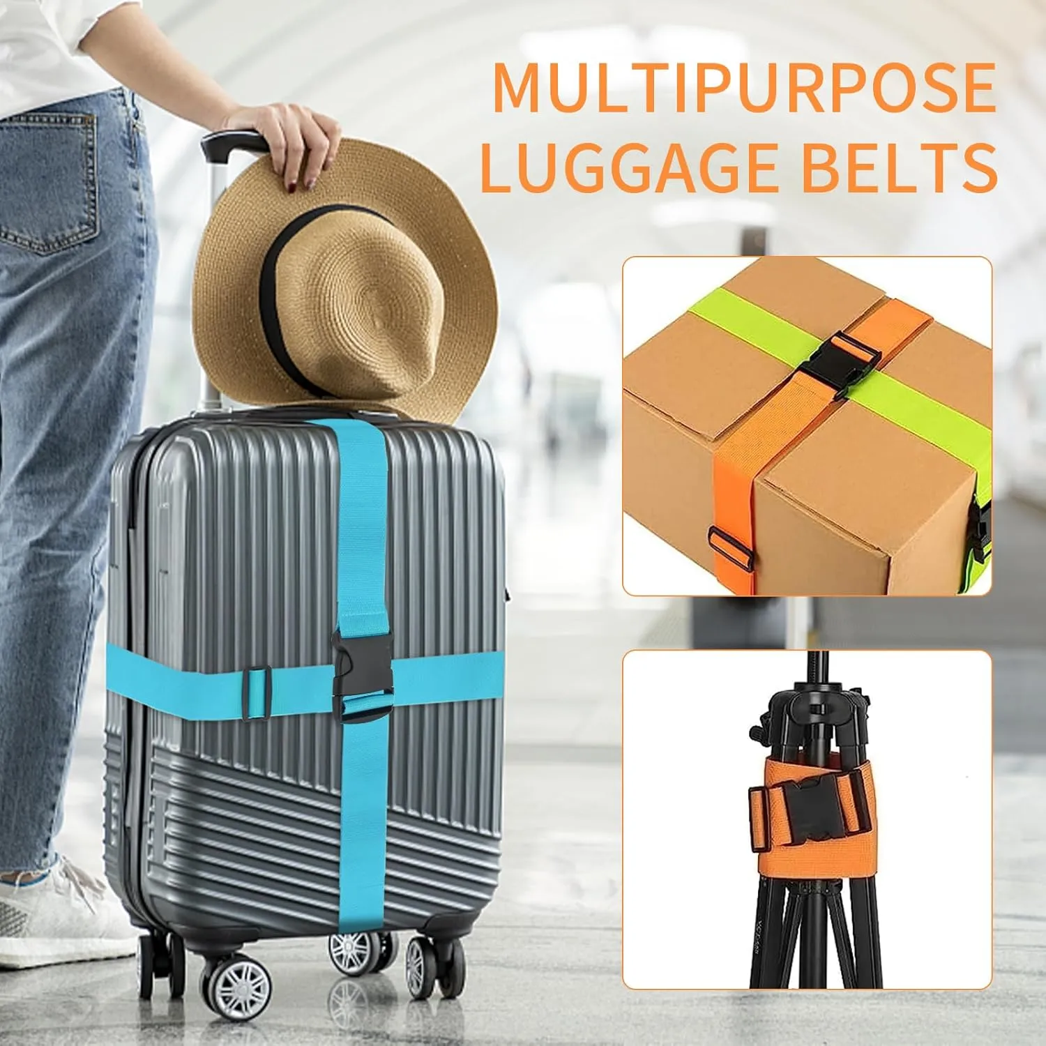 BILIONE 4 Pack Luggage Straps 79" Long Belts Keep Suitcase Secure While Traveling, TSA Approved Add a Bag Premium Accessory for Travel Bag Closure (2PCS Blue   2PCS Green)