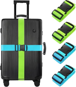 BILIONE 4 Pack Luggage Straps 79" Long Belts Keep Suitcase Secure While Traveling, TSA Approved Add a Bag Premium Accessory for Travel Bag Closure (2PCS Blue   2PCS Green)