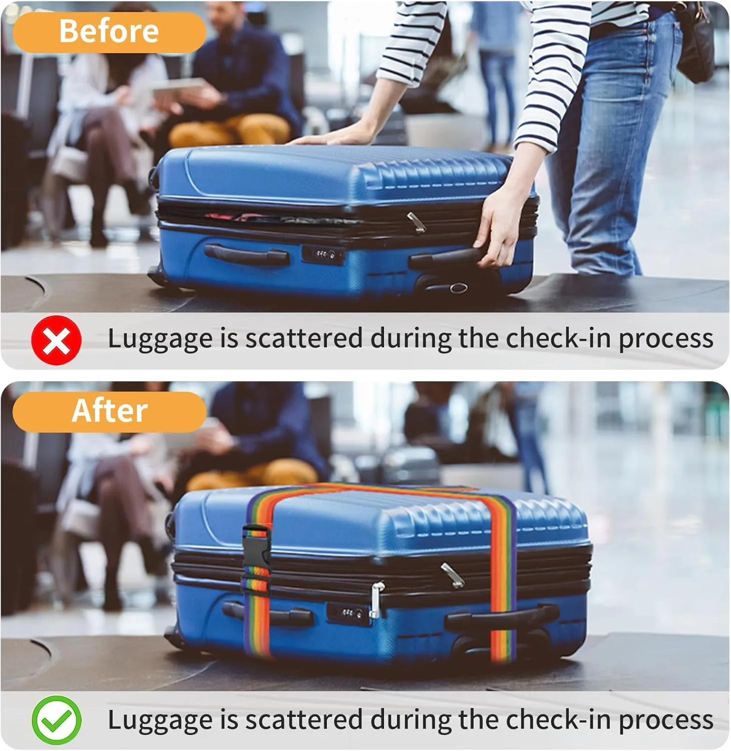 BILIONE 4 Pack Luggage Straps 79" Long Belts Keep Suitcase Secure While Traveling, TSA Approved Add a Bag Premium Accessory for Travel Bag Closure (4 Pcs Black)