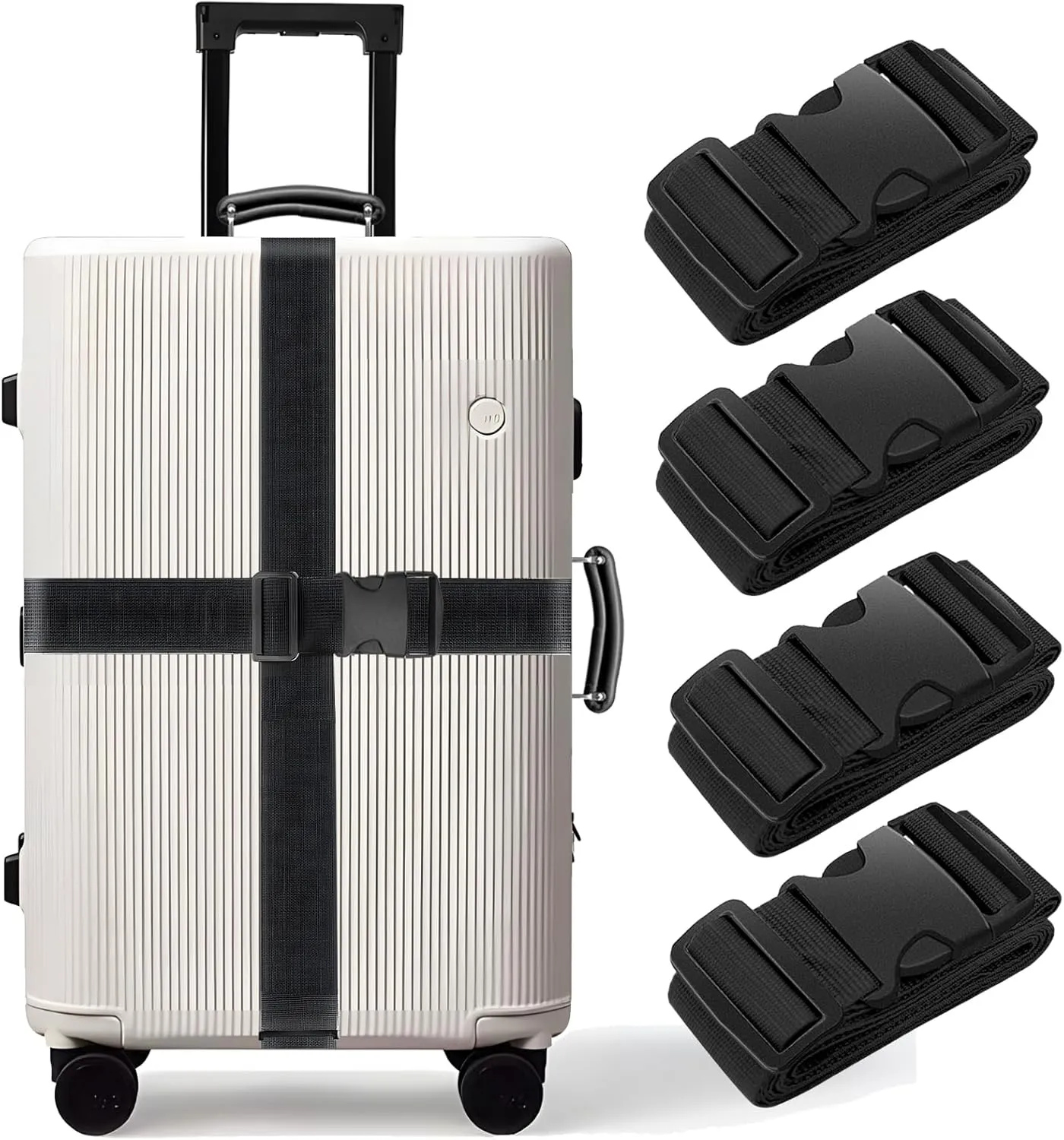 BILIONE 4 Pack Luggage Straps 79" Long Belts Keep Suitcase Secure While Traveling, TSA Approved Add a Bag Premium Accessory for Travel Bag Closure (4 Pcs Black)