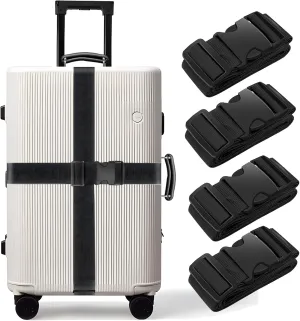 BILIONE 4 Pack Luggage Straps 79" Long Belts Keep Suitcase Secure While Traveling, TSA Approved Add a Bag Premium Accessory for Travel Bag Closure (4 Pcs Black)