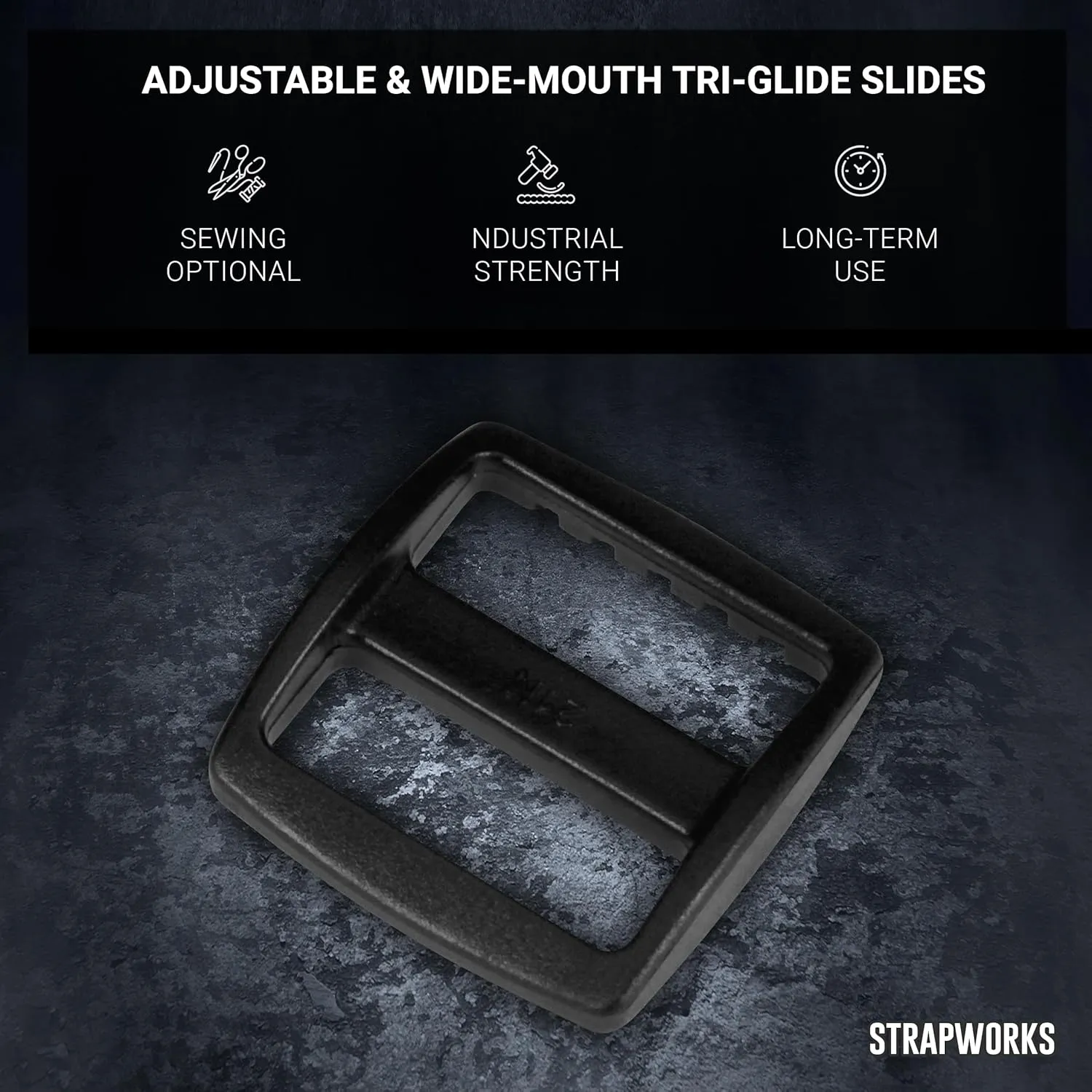 Black Plastic Wide Mouth Tri-Glide Slide – for Bag Straps, Rifle Slings, Dog Collars - 1 Inch, 25 Pack