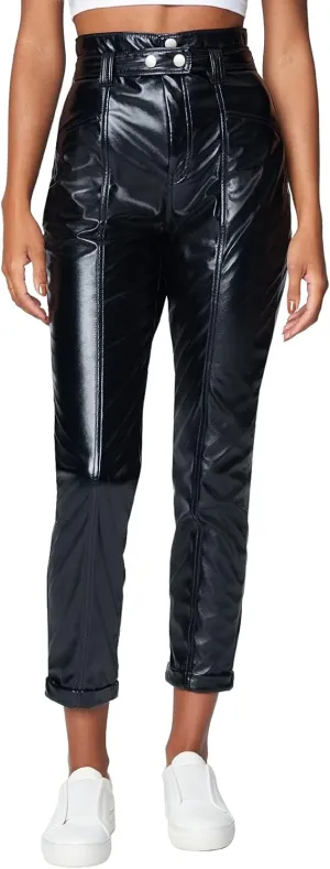 [BLANKNYC] womens Womens Vegan Leather Pant With Straps, Comfortable & Fitting, Casual Overalls