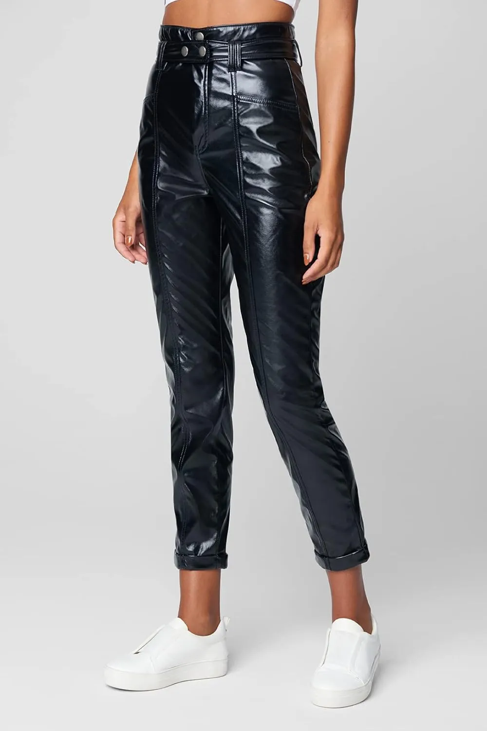 [BLANKNYC] womens Womens Vegan Leather Pant With Straps, Comfortable & Fitting, Casual Overalls