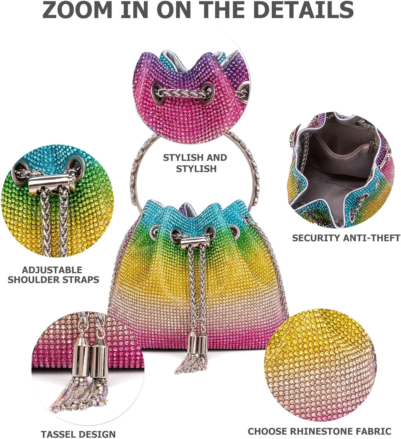 Bling Crystal Rhinestone Purse for Women Sparkly Clutch Handbag Crossbody Bag for Evening Wedding Party Prom