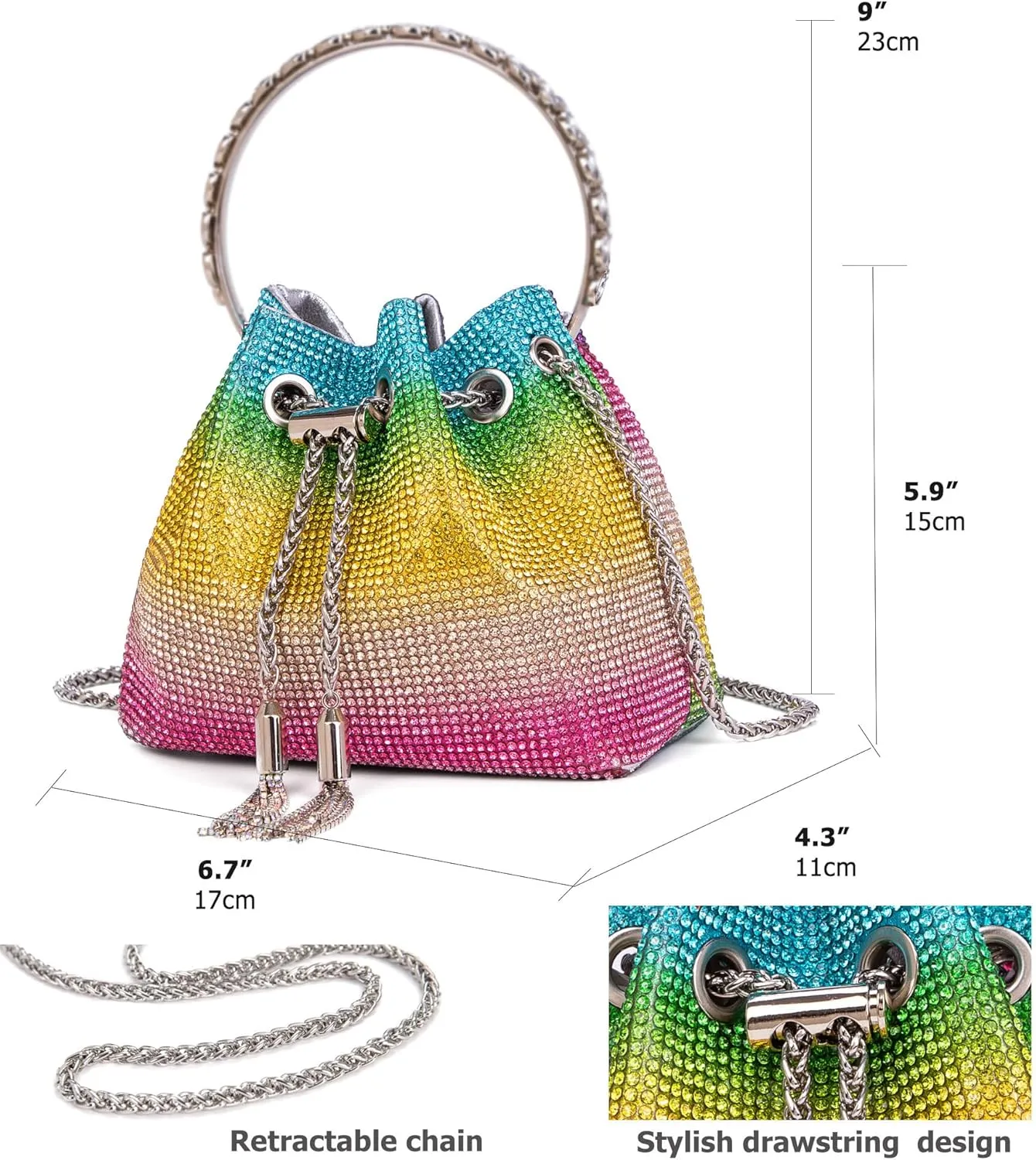 Bling Crystal Rhinestone Purse for Women Sparkly Clutch Handbag Crossbody Bag for Evening Wedding Party Prom