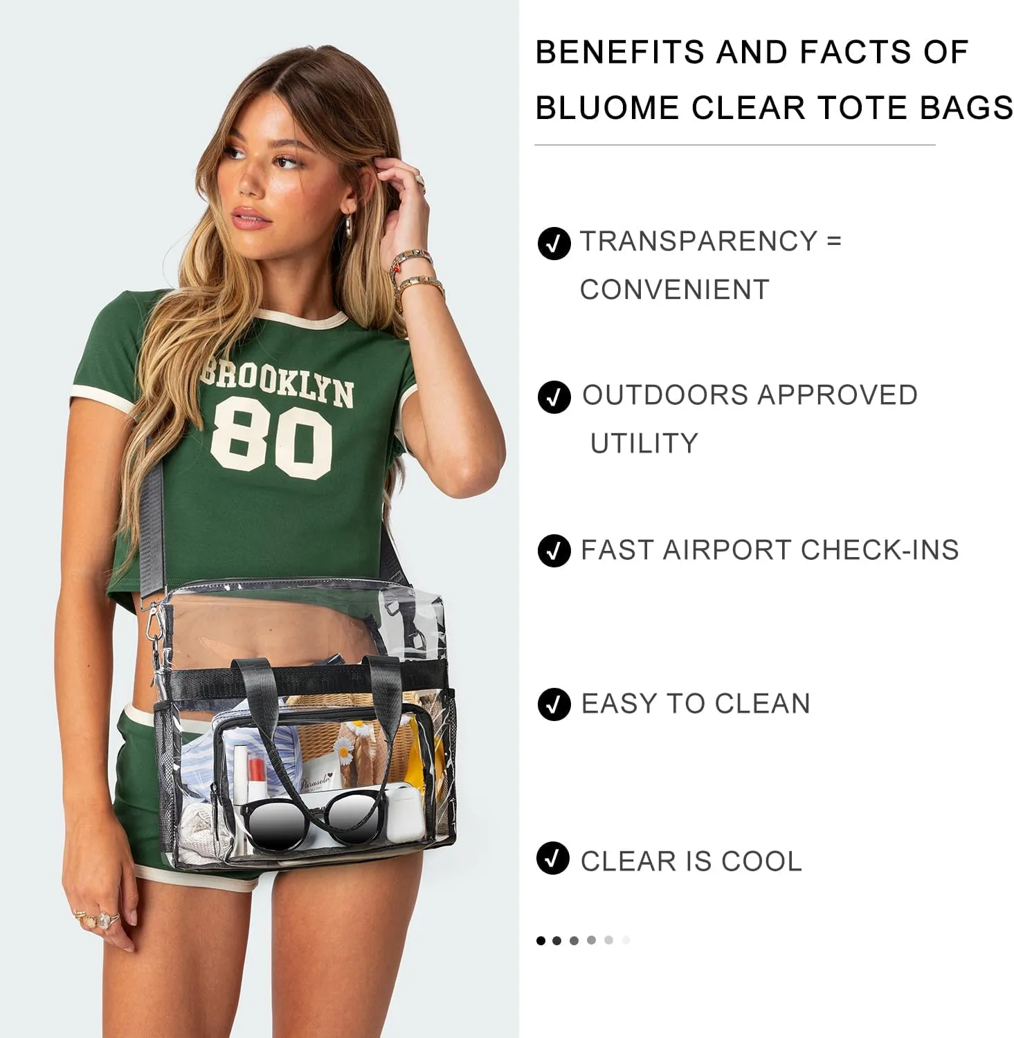 Bluome Clear Bag For Stadium Events 12×6×12 Crossbody Beach Lunch Tote Transparent Bag Purse Stadium Approved For Women Men