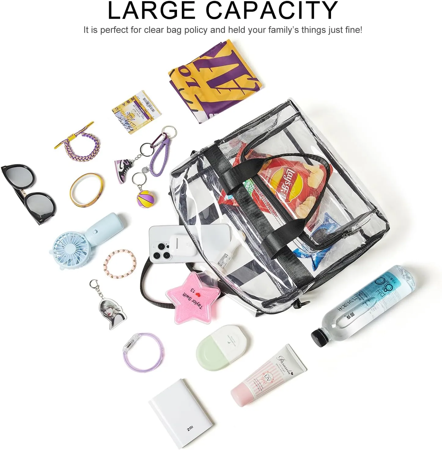 Bluome Clear Bag For Stadium Events 12×6×12 Crossbody Beach Lunch Tote Transparent Bag Purse Stadium Approved For Women Men