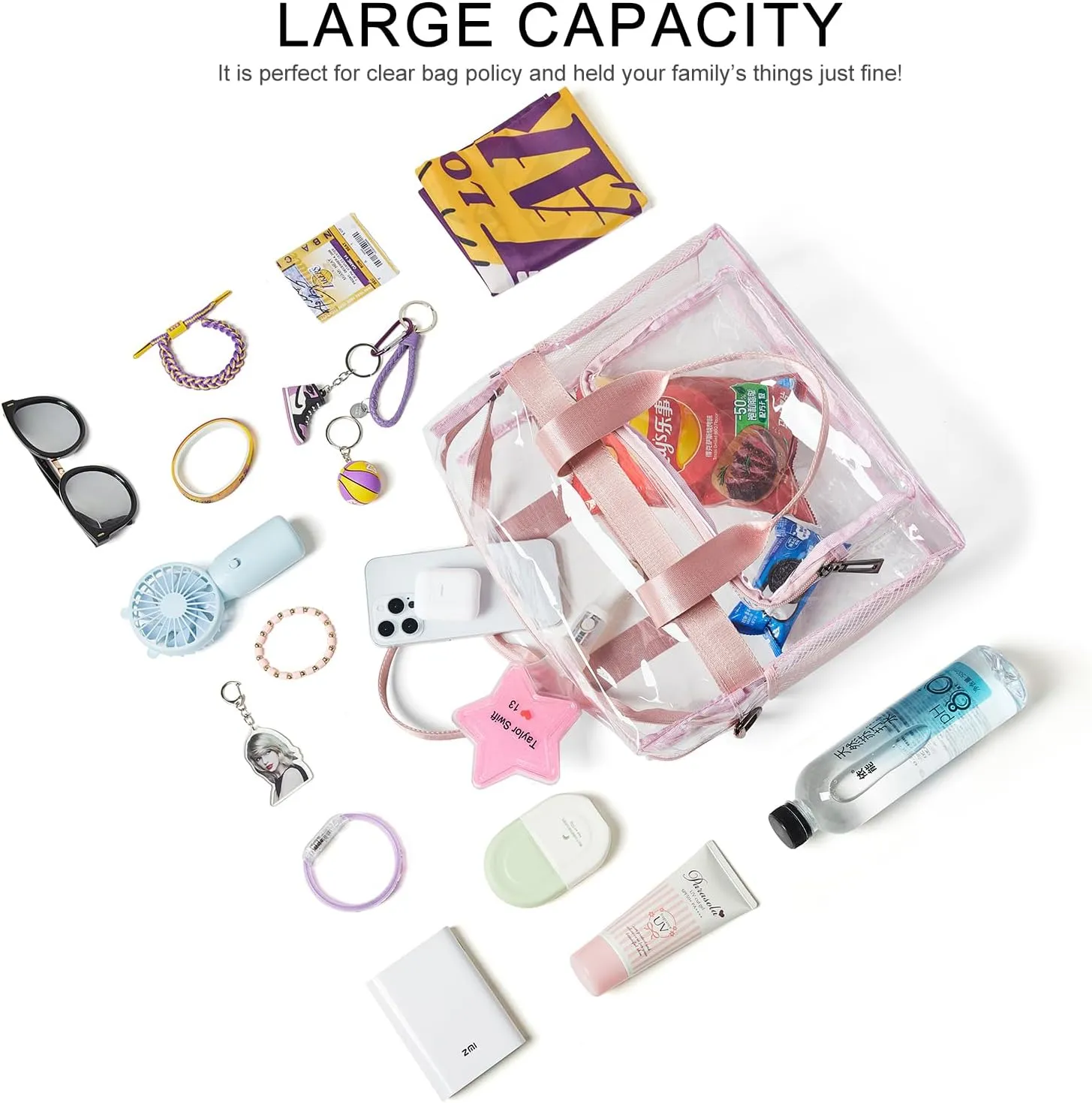 Bluome Clear Bag For Stadium Events 12×6×12 Crossbody Beach Lunch Tote Transparent Bag Purse Stadium Approved For Women Men