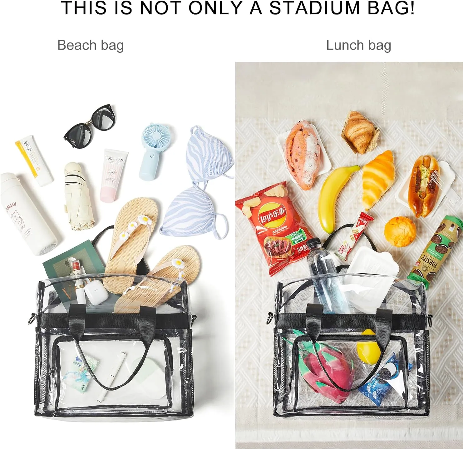 Bluome Clear Bag For Stadium Events 12×6×12 Crossbody Beach Lunch Tote Transparent Bag Purse Stadium Approved For Women Men