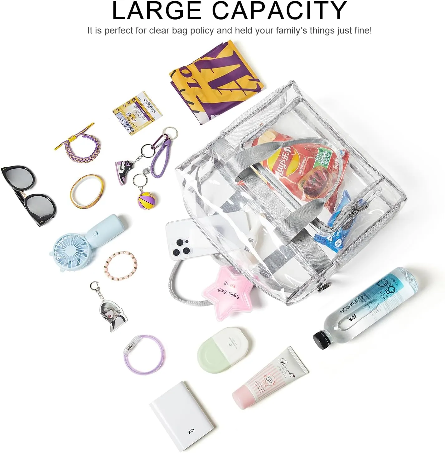 Bluome Clear Bag For Stadium Events 12×6×12 Crossbody Beach Lunch Tote Transparent Bag Purse Stadium Approved For Women Men