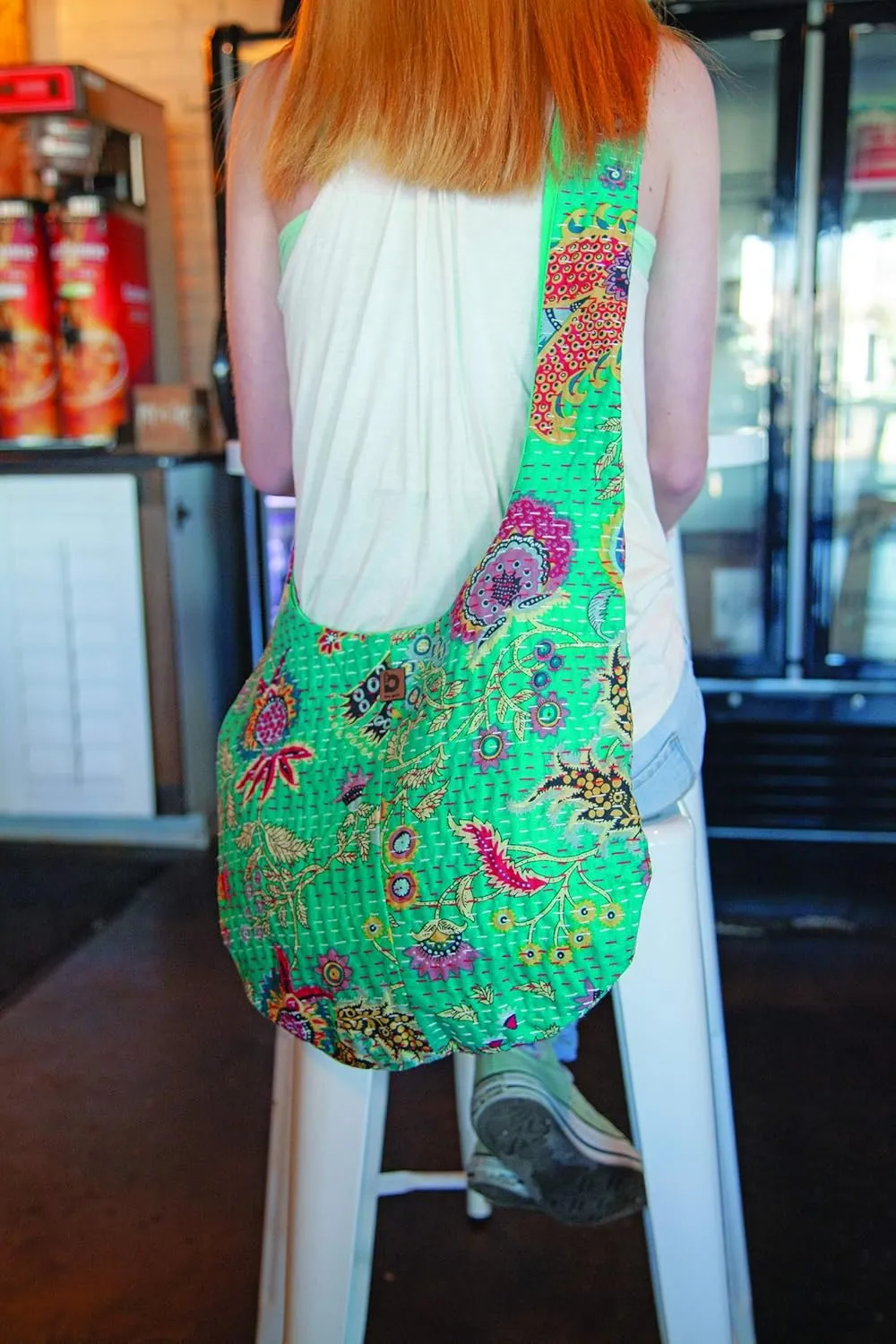 Bops Handcrafted, Unique, Kantha Fabric Sling Bag, Ladies Purse, Crossbody Boho Bag, Shopping Bag, Travel, for Women