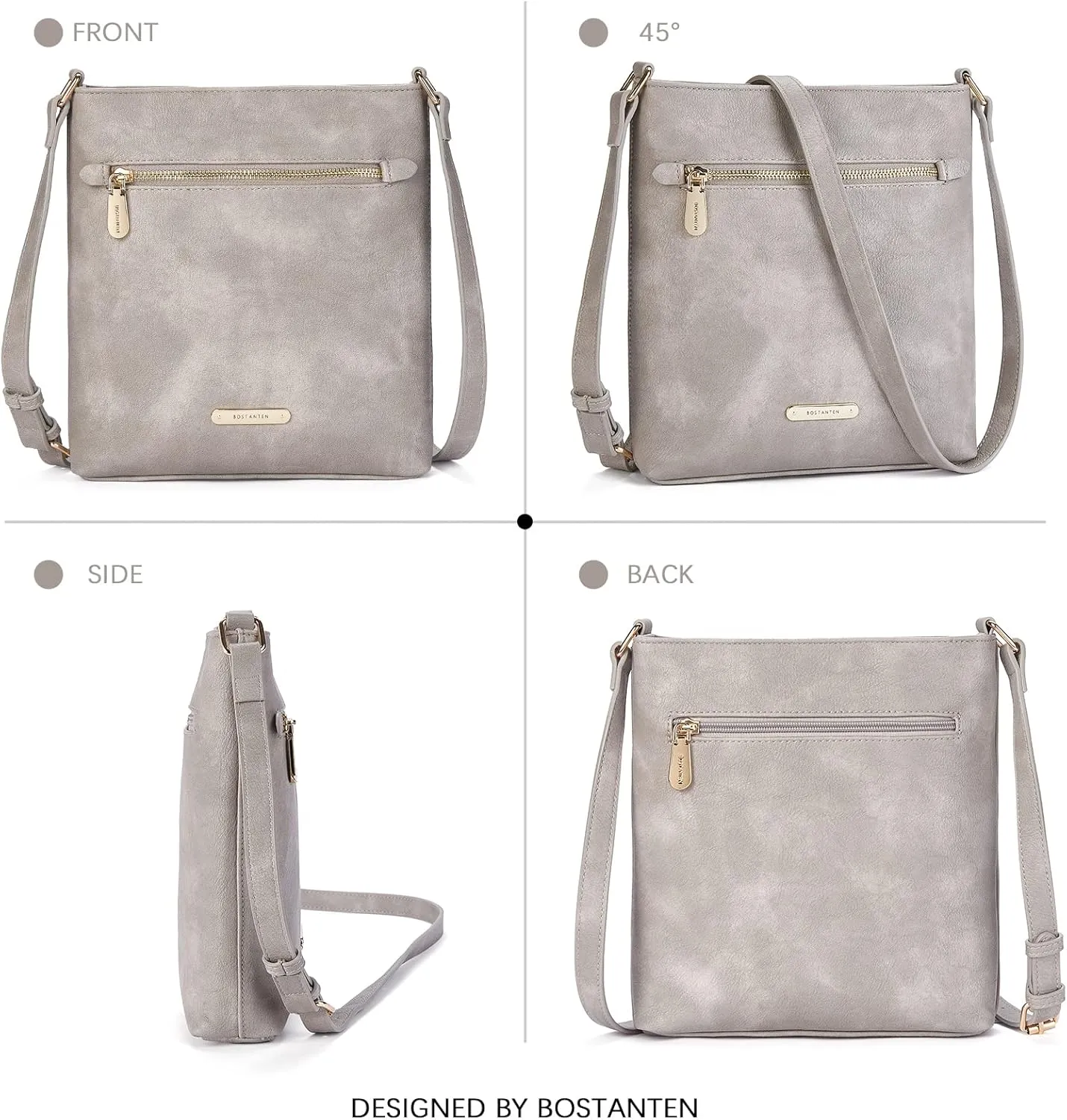 BOSTANTEN Crossbody Bags Purses for Women Trendy Soft Vegan Leather Shoulder Handbags with Adjustable Strap Zipper Pocket