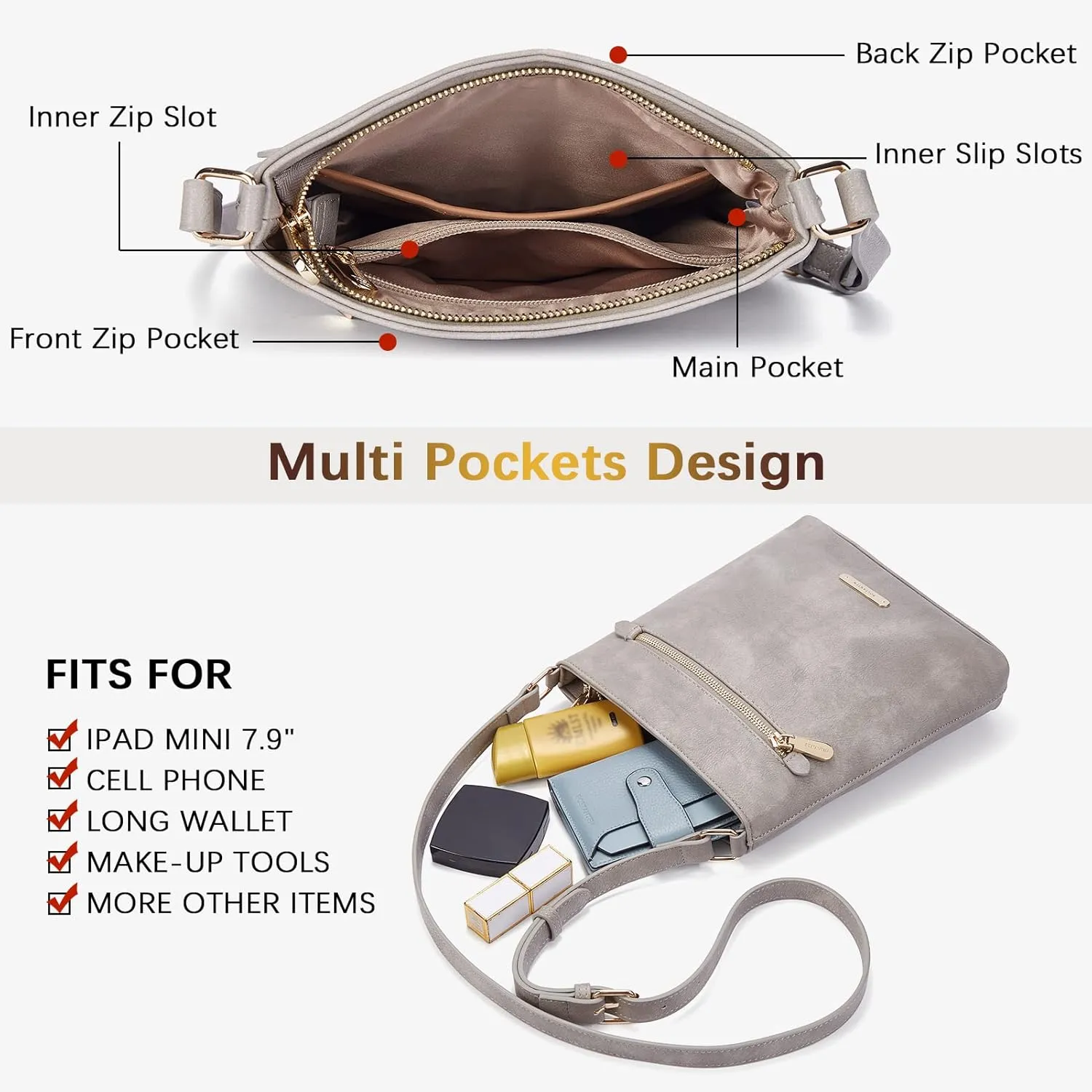 BOSTANTEN Crossbody Bags Purses for Women Trendy Soft Vegan Leather Shoulder Handbags with Adjustable Strap Zipper Pocket