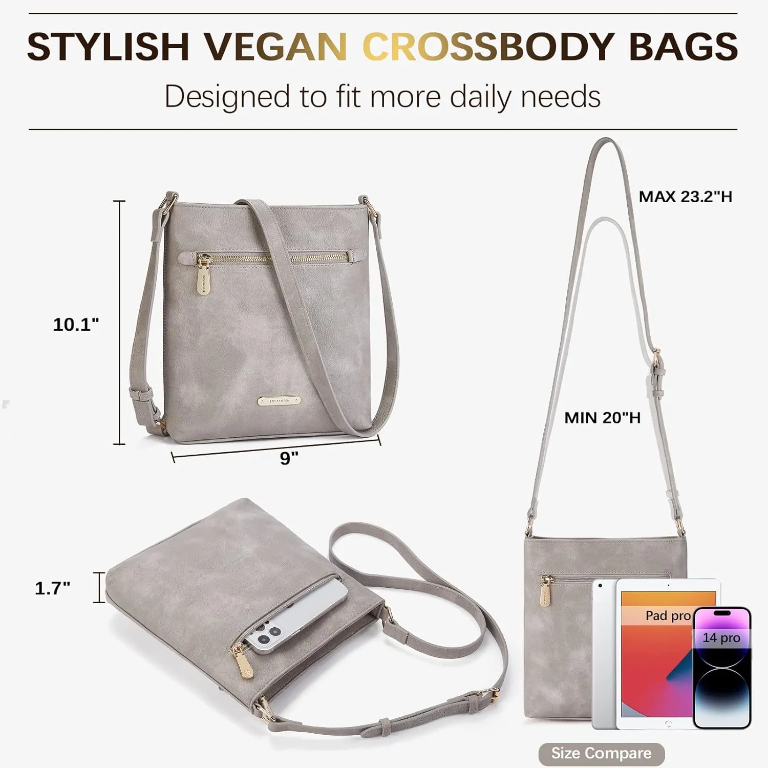 BOSTANTEN Crossbody Bags Purses for Women Trendy Soft Vegan Leather Shoulder Handbags with Adjustable Strap Zipper Pocket