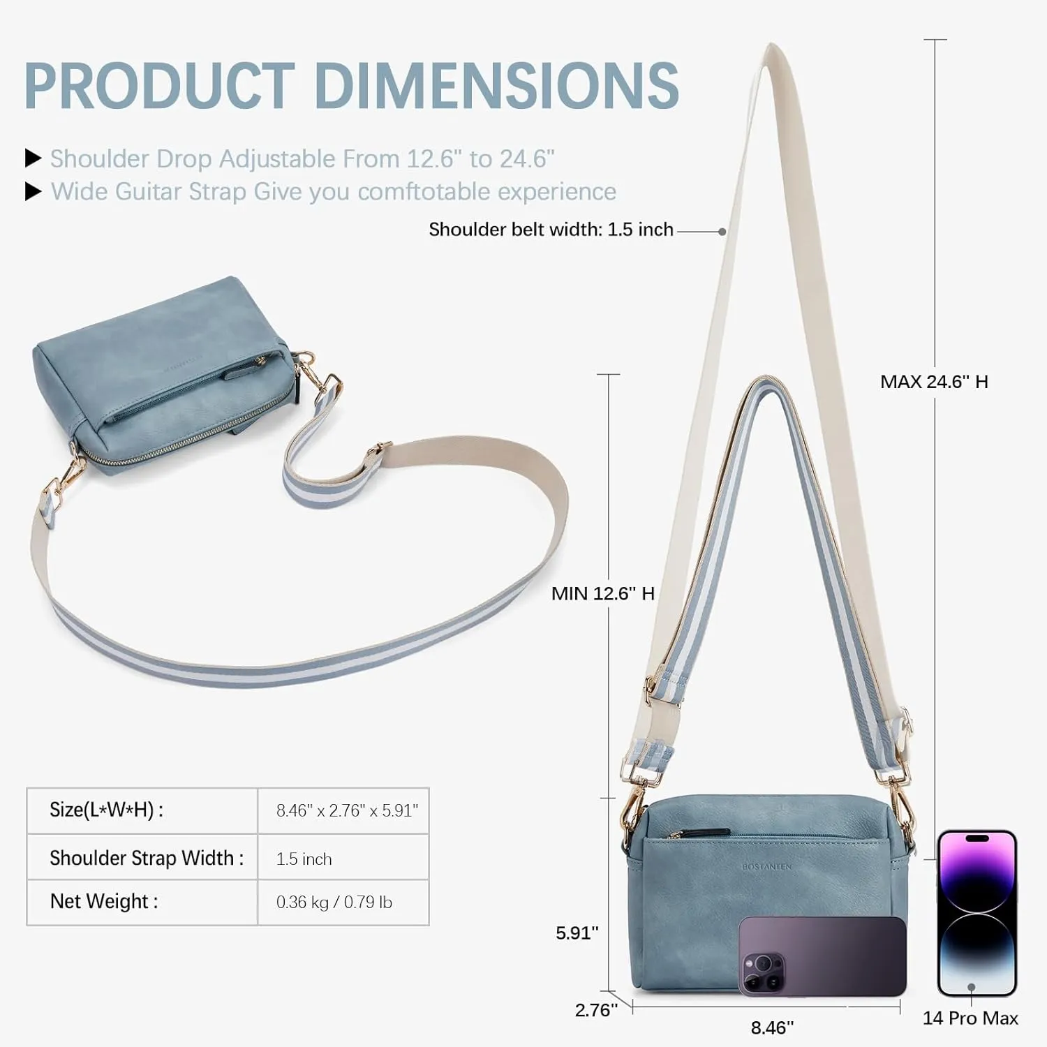 BOSTANTEN Small Crossbody Purse for Women Triple Zip Cell Phone Leather Handbag with Colored Shoulder Strap