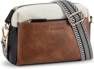 BOSTANTEN Small Crossbody Purse for Women Triple Zip Cell Phone Leather Handbag with Colored Shoulder Strap
