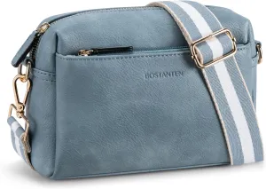 BOSTANTEN Small Crossbody Purse for Women Triple Zip Cell Phone Leather Handbag with Colored Shoulder Strap