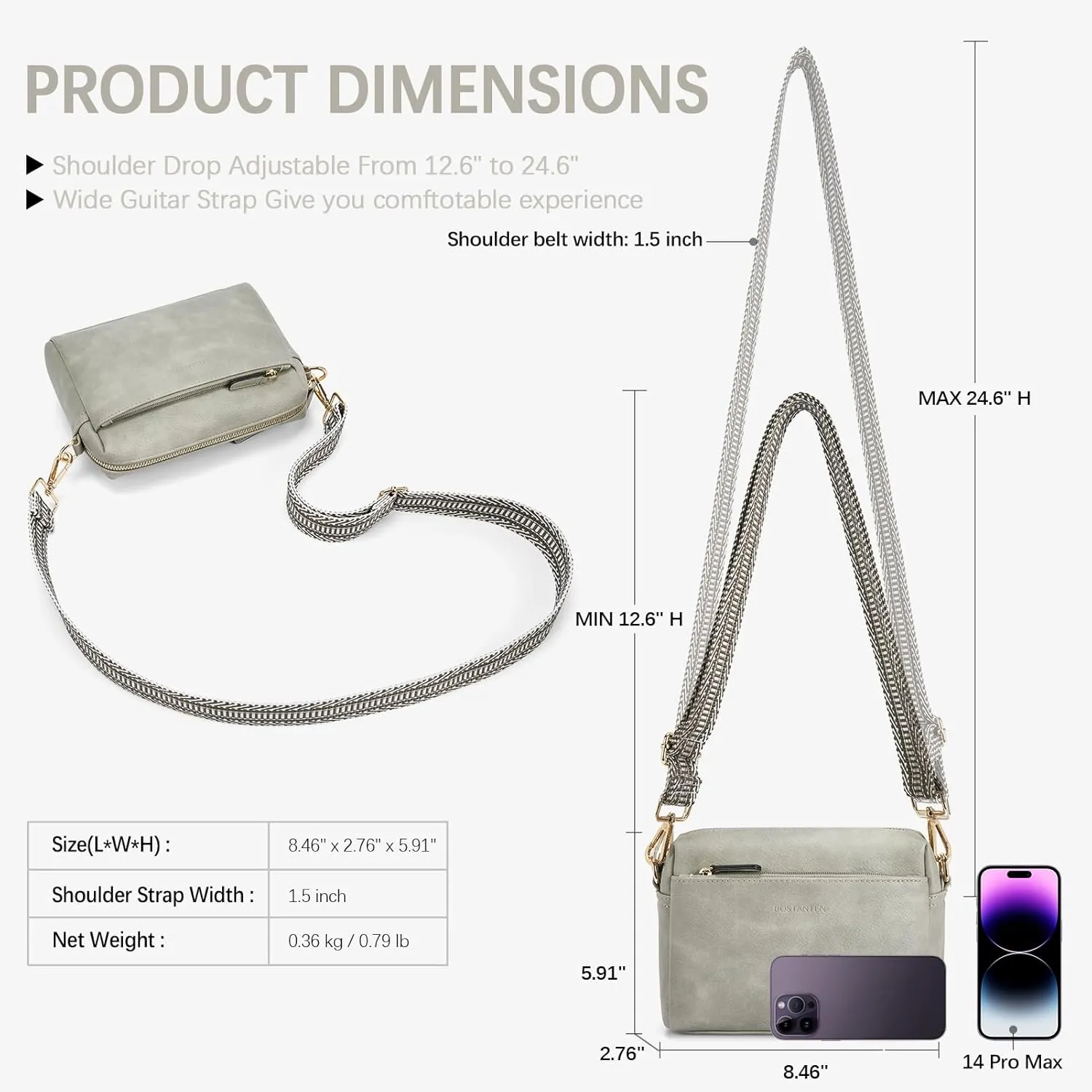 BOSTANTEN Small Crossbody Purse for Women Triple Zip Cell Phone Leather Handbag with Colored Shoulder Strap