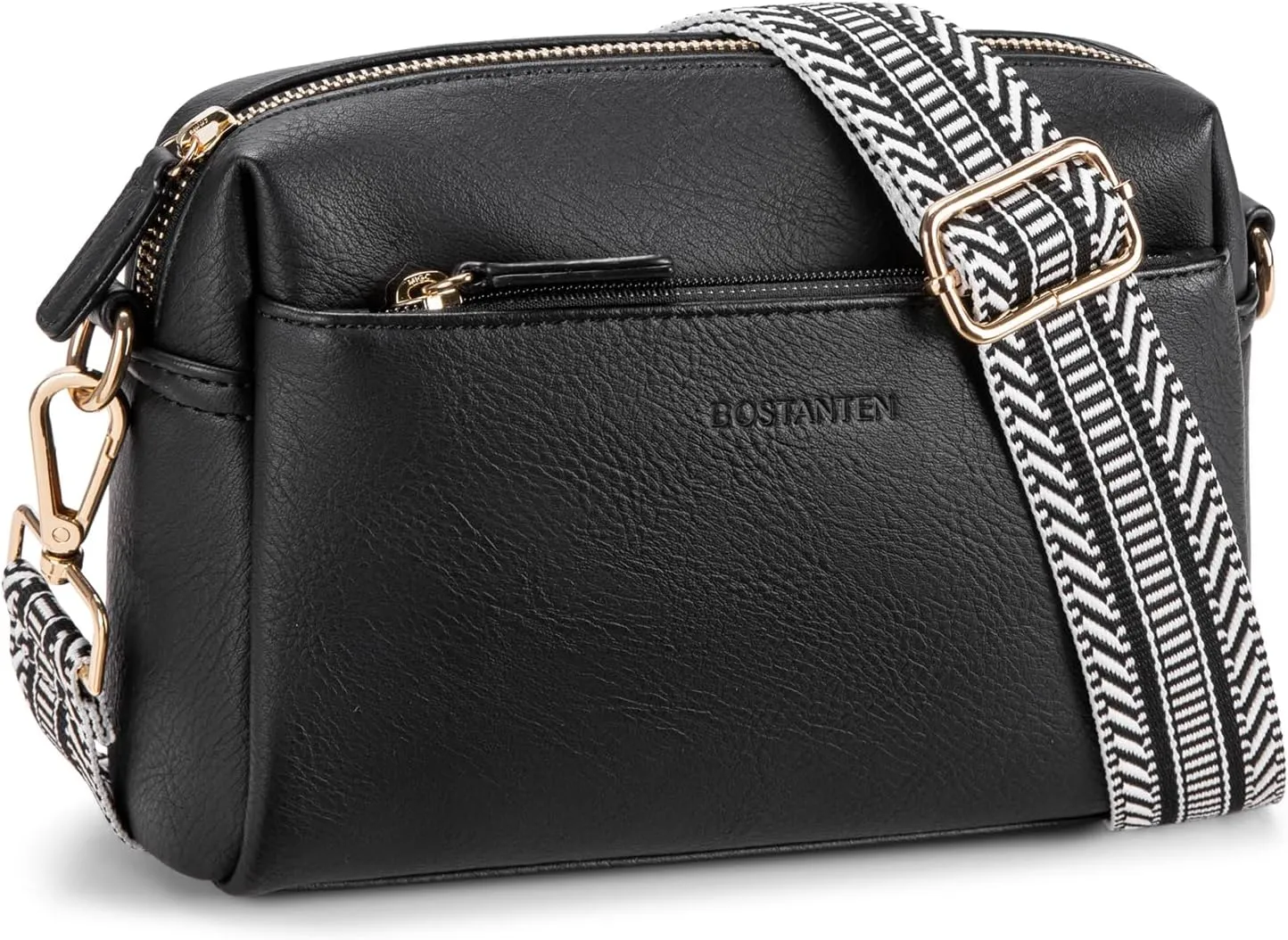BOSTANTEN Small Crossbody Purse for Women Triple Zip Cell Phone Leather Handbag with Colored Shoulder Strap