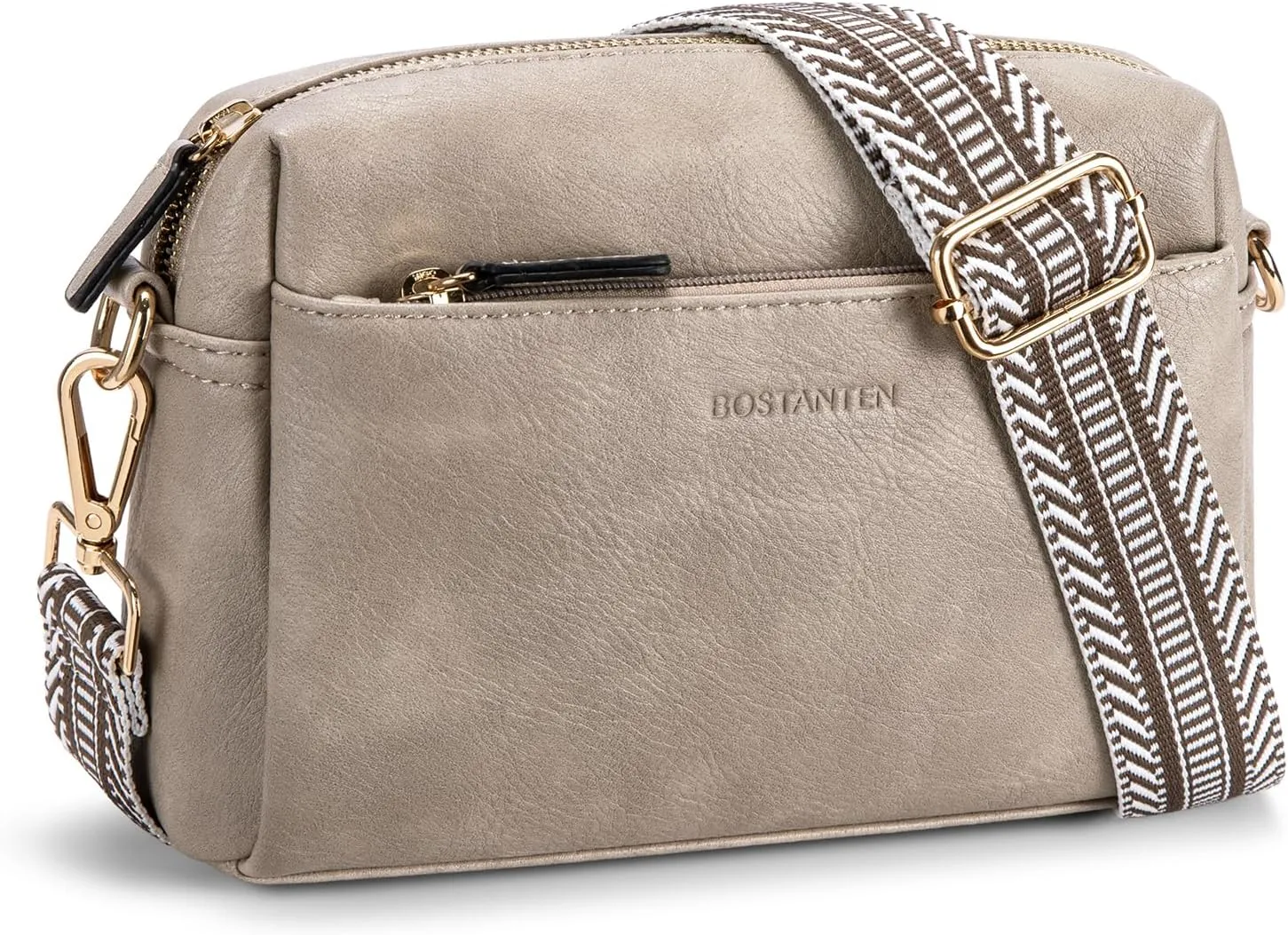 BOSTANTEN Small Crossbody Purse for Women Triple Zip Cell Phone Leather Handbag with Colored Shoulder Strap