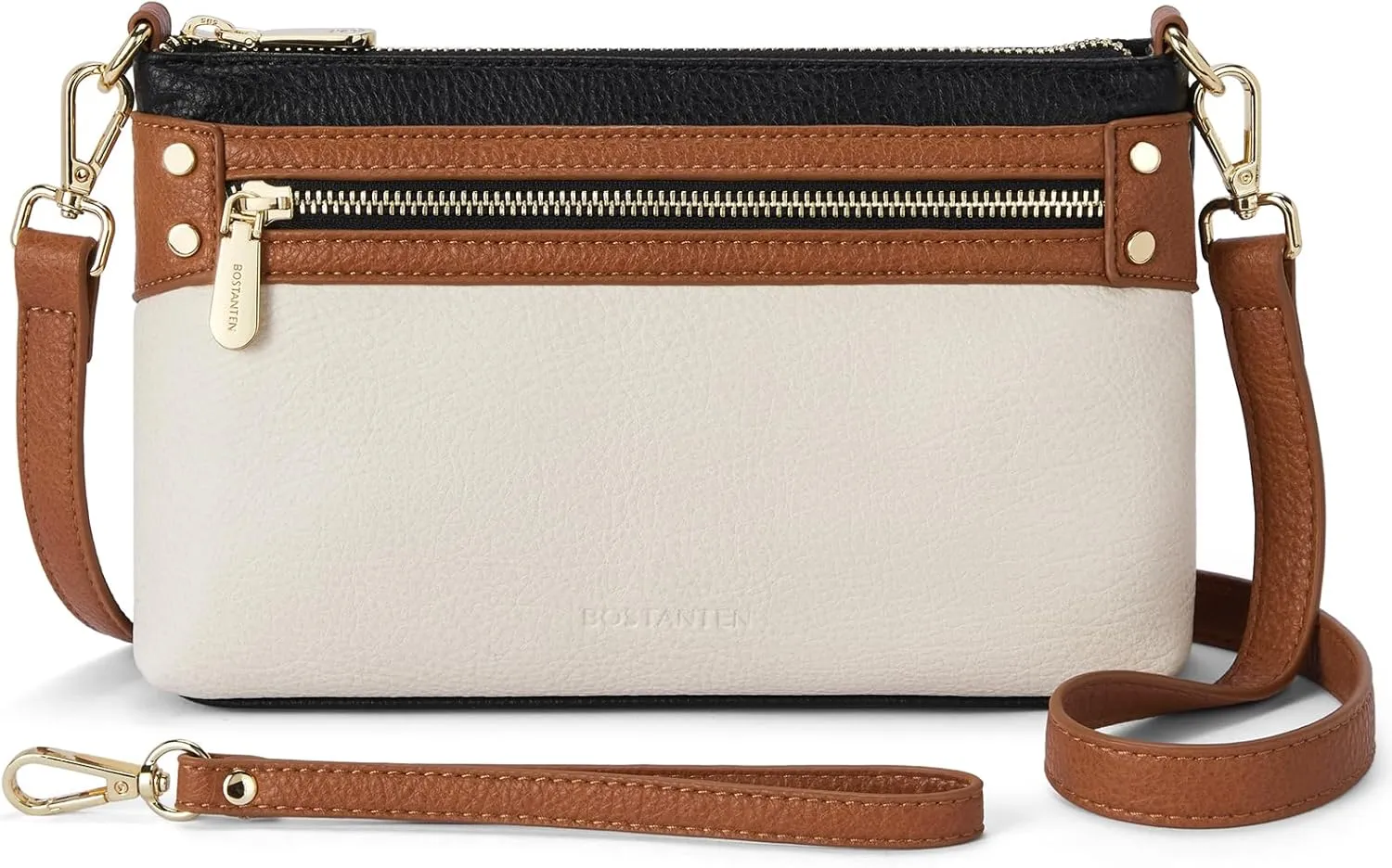 BOSTANTEN Small Crossbody Purse Leather Wristlet Purses for Women with Zipper Pocket Casual Clutch Bags
