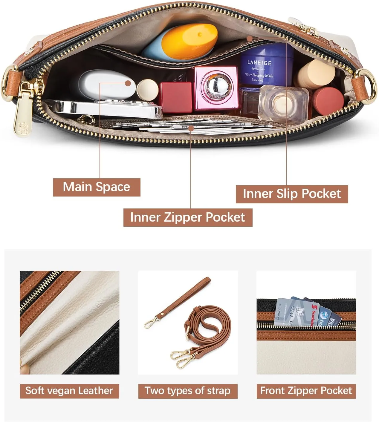 BOSTANTEN Small Crossbody Purse Leather Wristlet Purses for Women with Zipper Pocket Casual Clutch Bags
