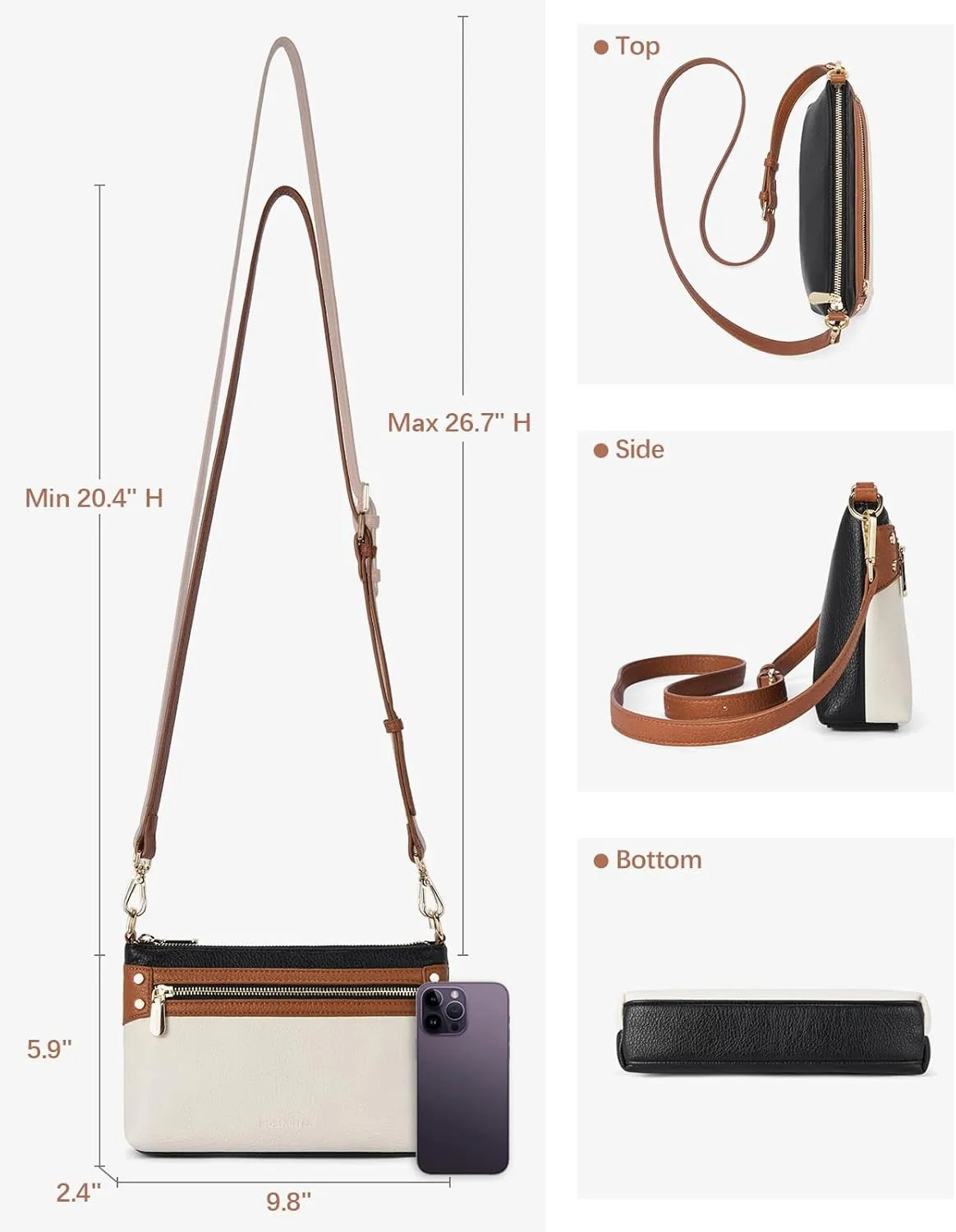 BOSTANTEN Small Crossbody Purse Leather Wristlet Purses for Women with Zipper Pocket Casual Clutch Bags
