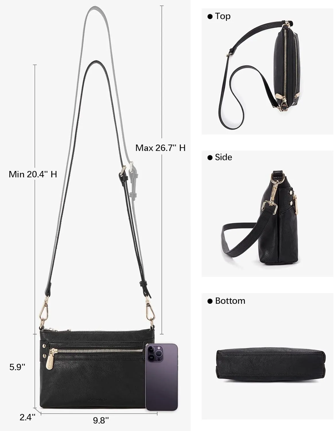 BOSTANTEN Small Crossbody Purse Leather Wristlet Purses for Women with Zipper Pocket Casual Clutch Bags