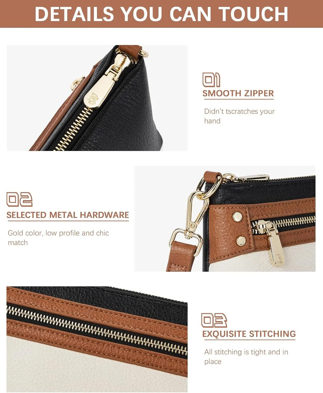 BOSTANTEN Small Crossbody Purse Leather Wristlet Purses for Women with Zipper Pocket Casual Clutch Bags