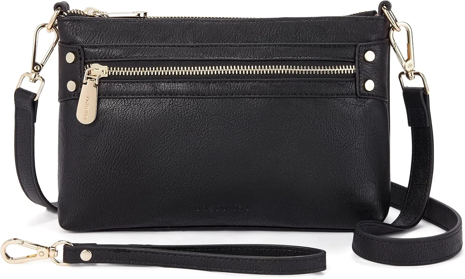 BOSTANTEN Small Crossbody Purse Leather Wristlet Purses for Women with Zipper Pocket Casual Clutch Bags
