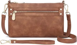 BOSTANTEN Small Crossbody Purse Leather Wristlet Purses for Women with Zipper Pocket Casual Clutch Bags