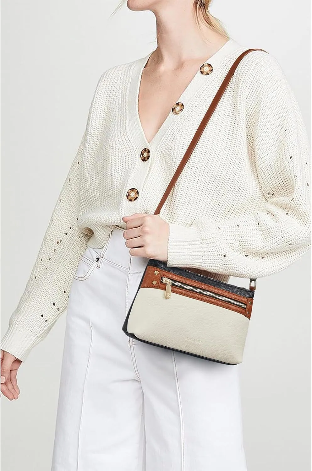 BOSTANTEN Small Crossbody Purse Leather Wristlet Purses for Women with Zipper Pocket Casual Clutch Bags