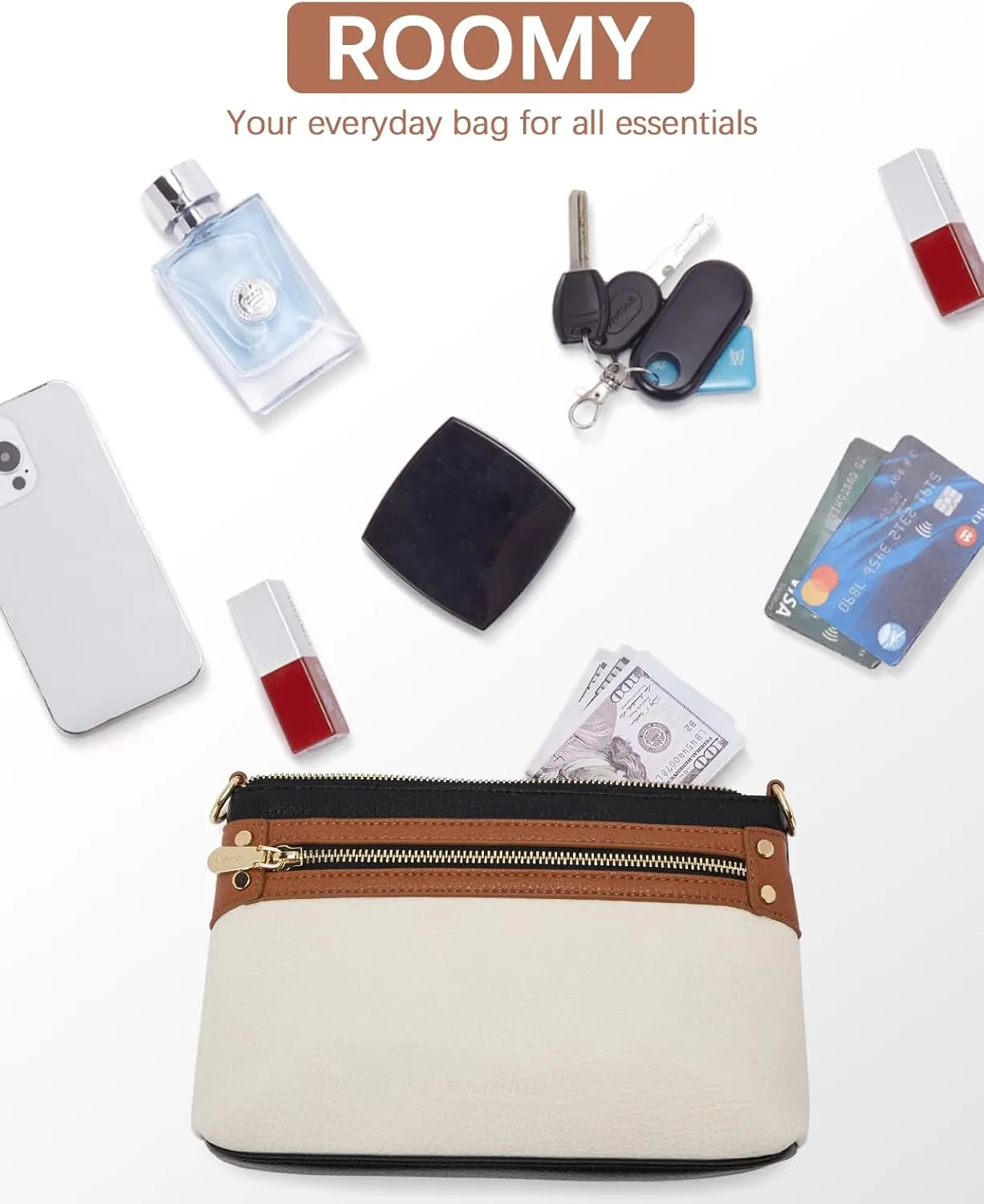 BOSTANTEN Small Crossbody Purse Leather Wristlet Purses for Women with Zipper Pocket Casual Clutch Bags