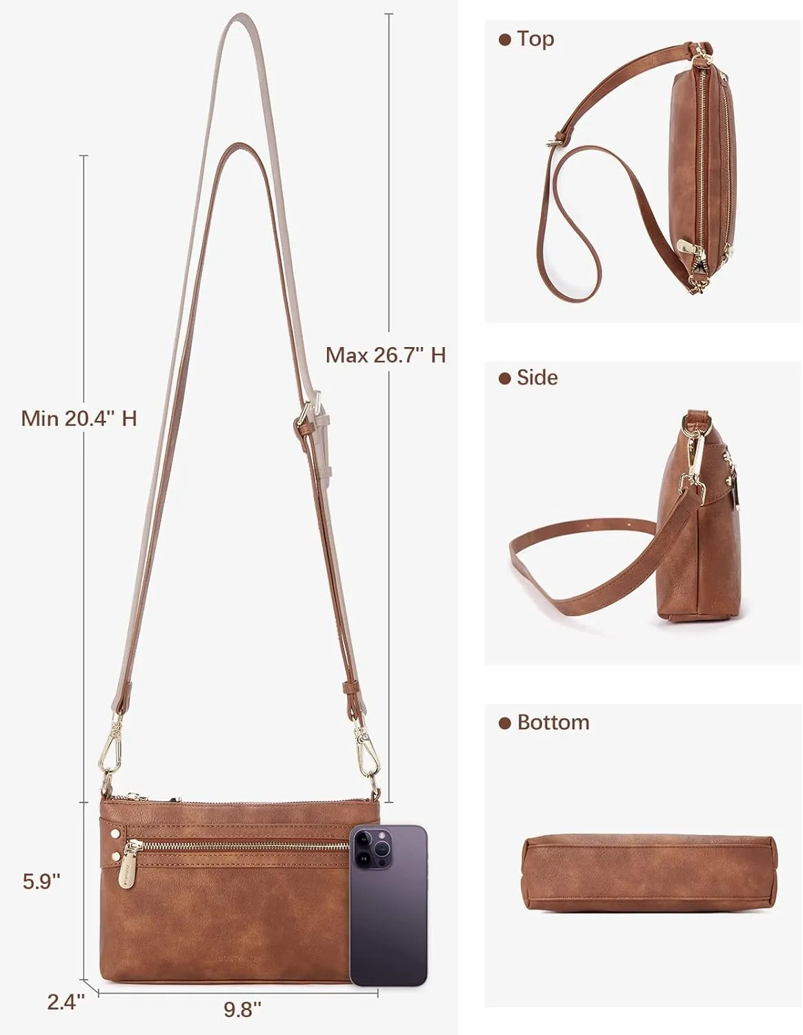 BOSTANTEN Small Crossbody Purse Leather Wristlet Purses for Women with Zipper Pocket Casual Clutch Bags