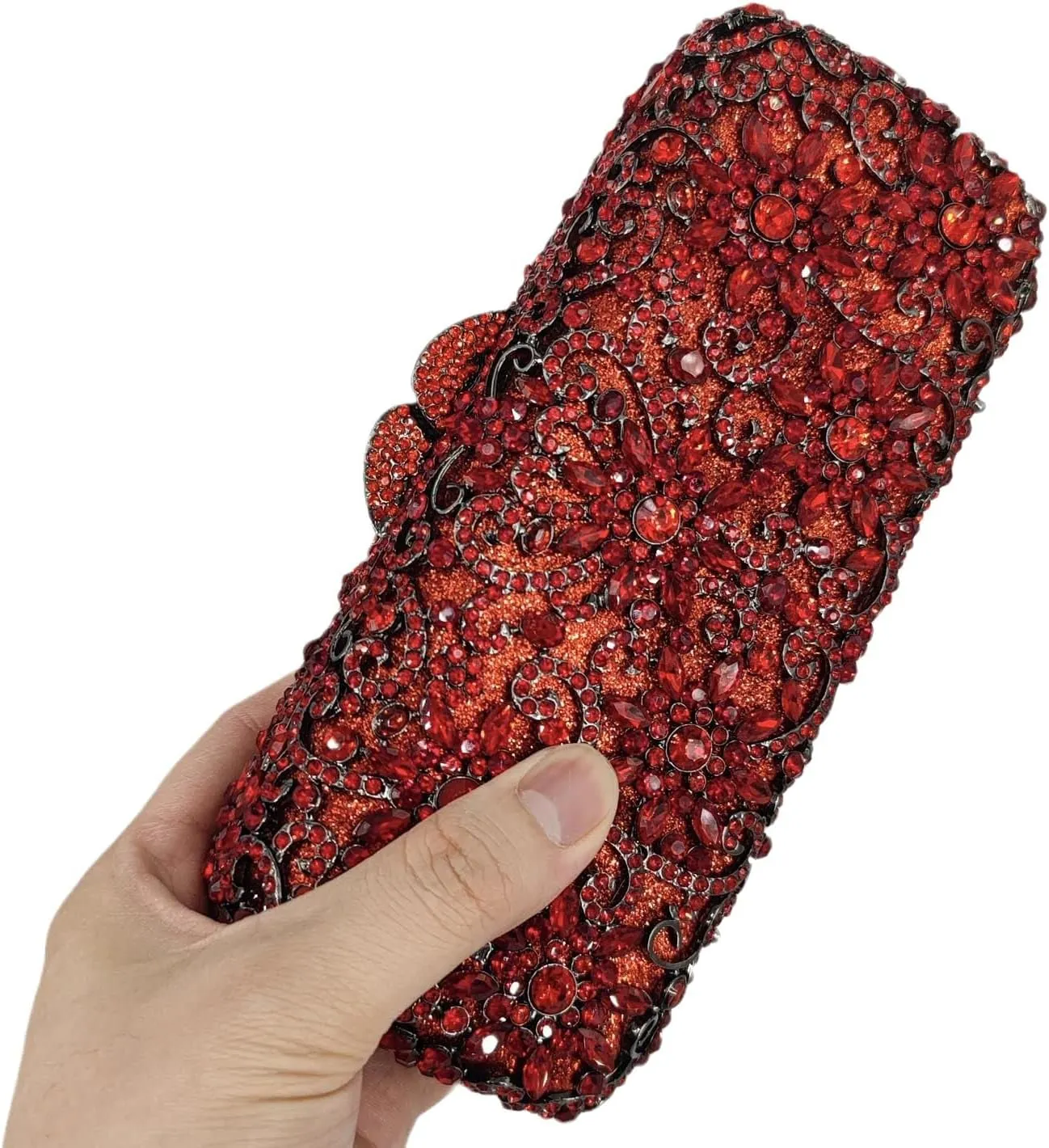 Boutique De FGG Bling Flower Crystal Clutch Evening Bags for Women Formal Party Rhinestone Clutch Purse Wedding Handbag,Mini