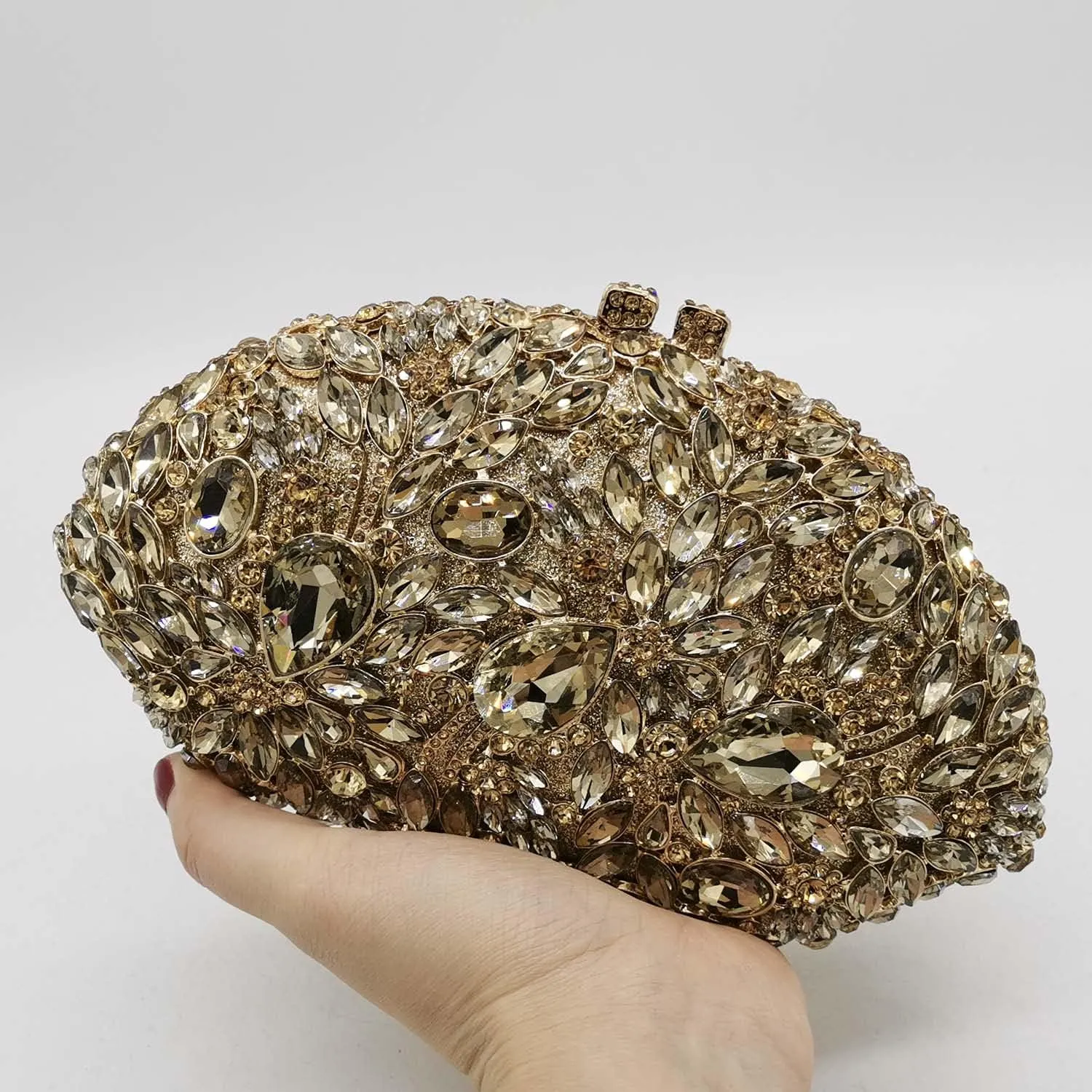 Boutique De FGG Flower Evening Bags for Women Formal Rhinestone Clutch Purse Wedding Party Prom Crystal Clutch Handbag,Mini