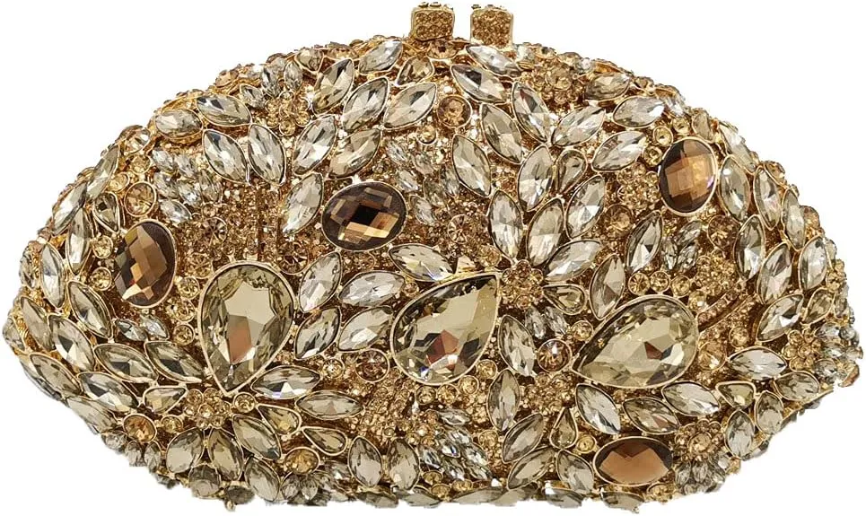 Boutique De FGG Flower Evening Bags for Women Formal Rhinestone Clutch Purse Wedding Party Prom Crystal Clutch Handbag,Mini