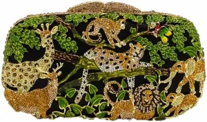 Boutique De FGG Forest Jungle Animal World Crystal Clutch Purse for Women Formal Evening Bags Rhinestone Clutch Handbag,Mini
