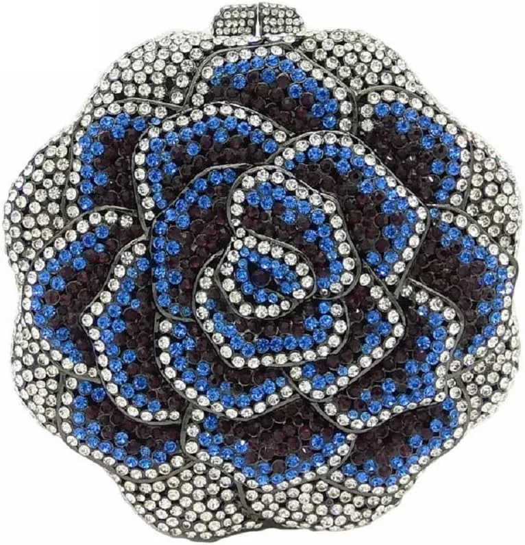 Boutique De FGG Rose Crystal Clutch Purse Women Flower Evening Bag Wedding Party Prom Bridal Rhinestone Floral Handbag,Mini