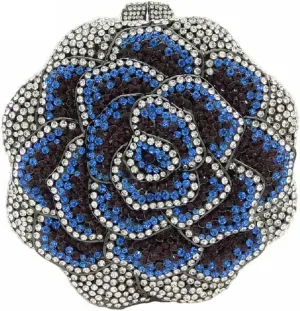 Boutique De FGG Rose Crystal Clutch Purse Women Flower Evening Bag Wedding Party Prom Bridal Rhinestone Floral Handbag,Mini