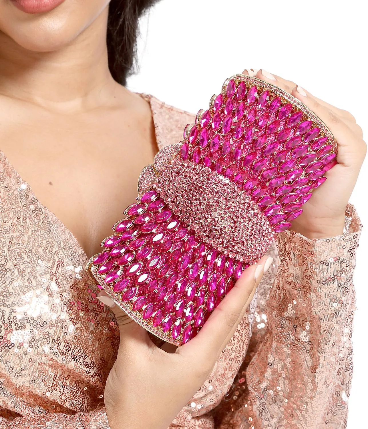 Boutique De FGG Sparkly Crystal Clutch Purse for Women Evening Bags with Spikes Wedding Party Rhinestone Clutch Handbag,Mini