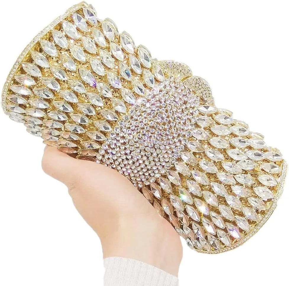 Boutique De FGG Sparkly Crystal Clutch Purse for Women Evening Bags with Spikes Wedding Party Rhinestone Clutch Handbag,Mini