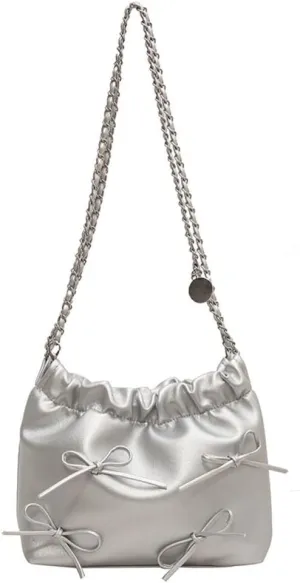 Bow Tie Coquette Bucket Bag Bowknot Balletcore PU Leather Shoulder Purse for Women Adjustable Crossbody Bag