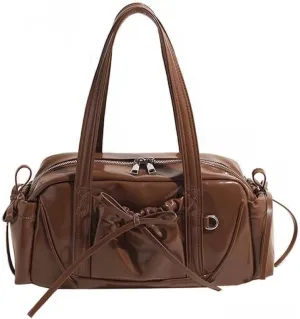 Bow Tie Leather Shoulder Purse for Women Bowknot Y2k Boston Bag with Pockets Handbag Coquette Stuff
