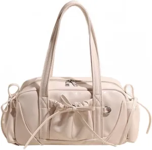 Bow Tie Leather Shoulder Purse for Women Bowknot Y2k Boston Bag with Pockets Handbag Coquette Stuff