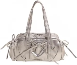 Bow Tie Leather Shoulder Purse for Women Bowknot Y2k Boston Bag with Pockets Handbag Coquette Stuff