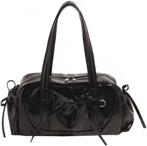 Bow Tie Leather Shoulder Purse for Women Bowknot Y2k Boston Bag with Pockets Handbag Coquette Stuff