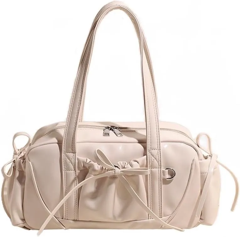 Bow Tie Leather Shoulder Purse for Women Bowknot Y2k Boston Bag with Pockets Handbag Coquette Stuff